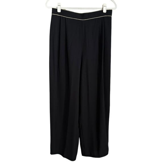 JOSEPH RIBKOFF Black Wide Leg Pants Gold Trim Vintage 80s Glam Cocktail Chic 14 - Picture 10 of 10